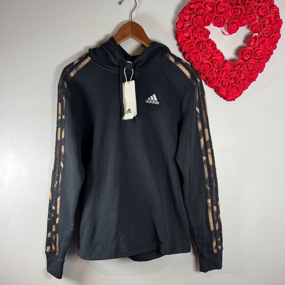 Adidas Womens Vibrant Print 3-Stripes Hoodie XS Black IL5872 - Picture 1 of 10